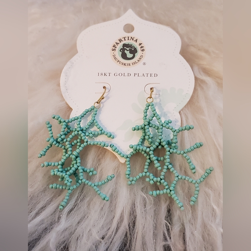 Spartina 449- Seafoam Beaded Coral Earrings NWT